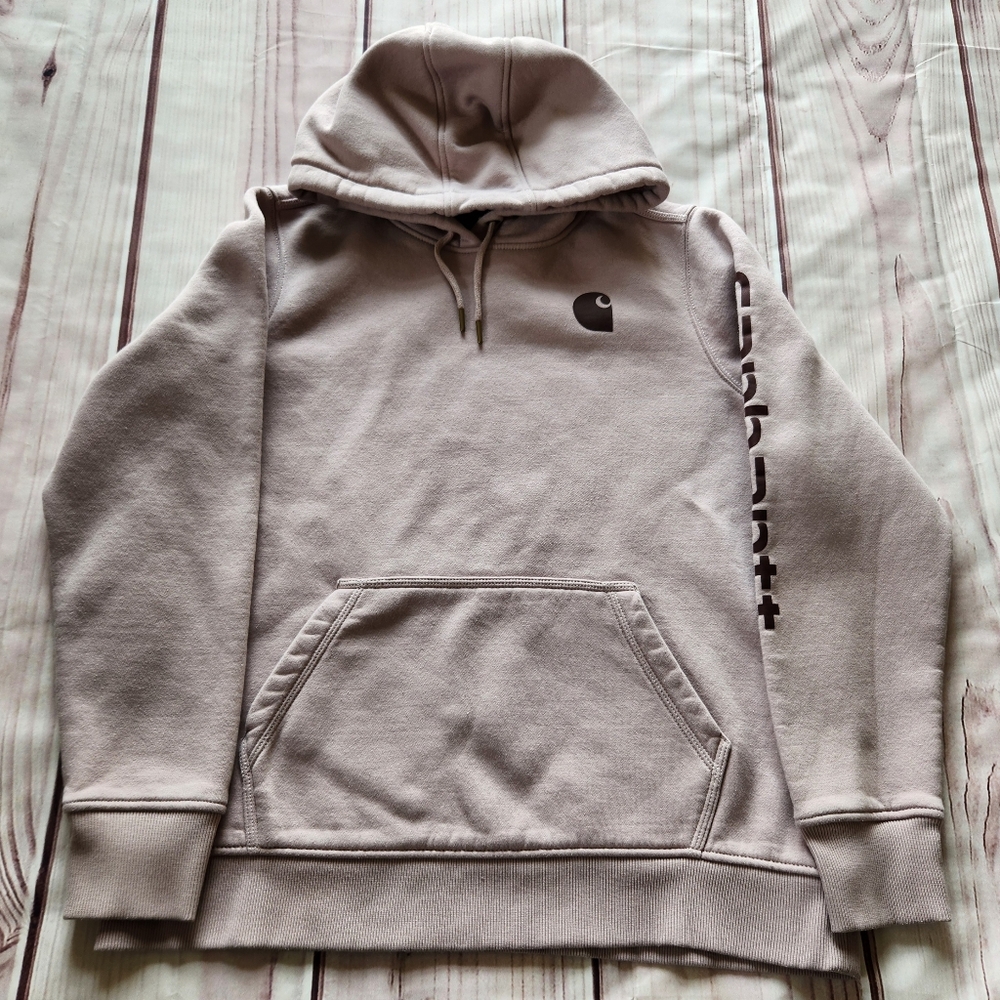 Carhartt "Relaxed Fit Midweight Logo Sleeve Graphic Hoodie" Mink Women's Size XL - Picture 2 of 11